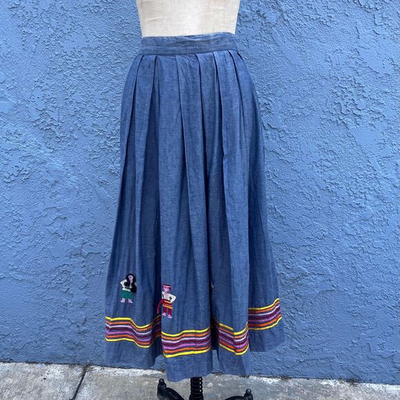 70s Embroidered Western Skirt by John Henry Size 4 pleated midi - Picture 1 of 9